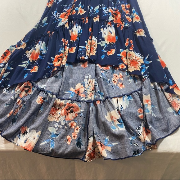 Kormei Dress Woman’s XL high low floral short sleeve 52” length smocked V neck - Picture 6 of 16